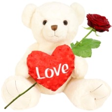 Large white teddy bear with red Love heart approx. 65cm (Large white teddy bear with red Love heart + fresh red rose + 500 grams of handmade chocolates in a candy box)